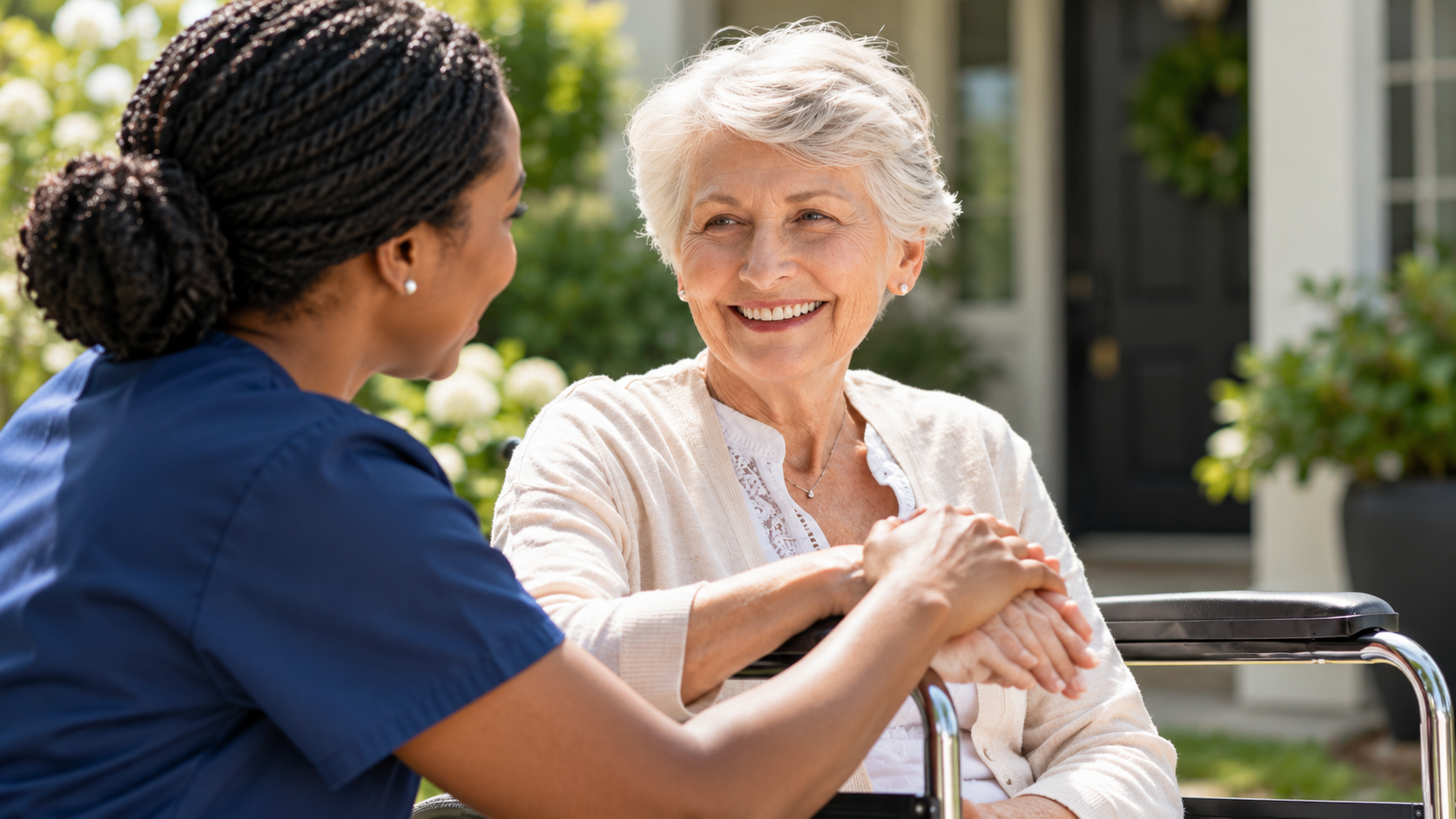 Professional caregiver providing compassionate in-home care and support to an older adult.
