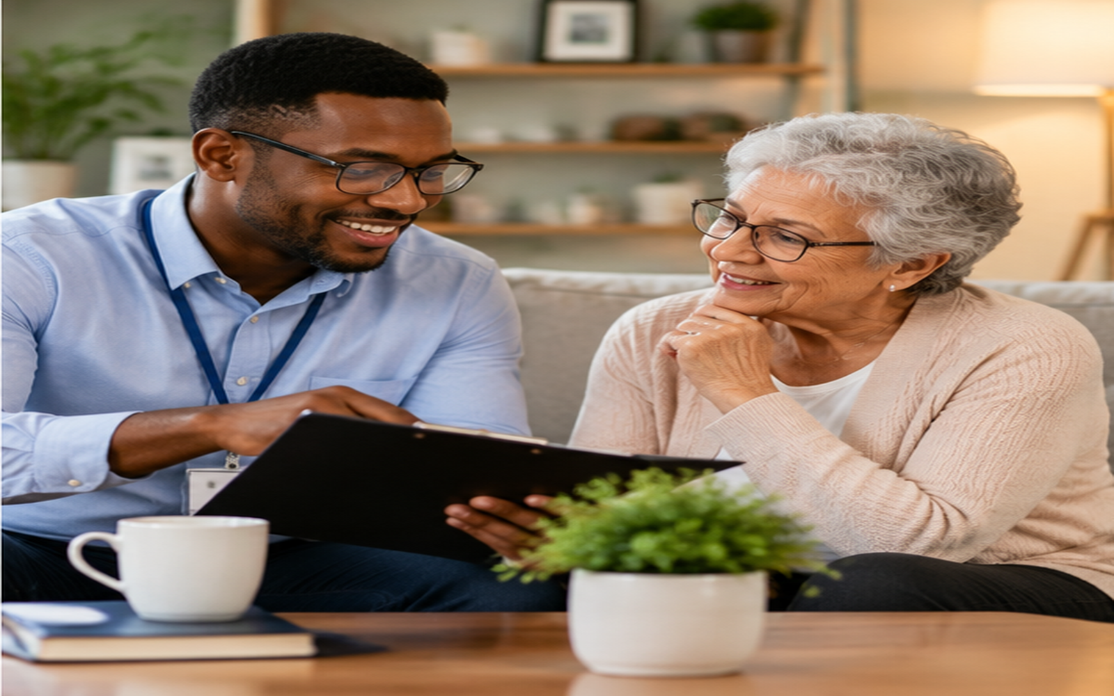 Older adult discussing home care cost in Georgia with a care professional